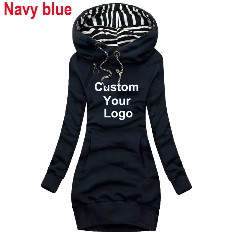 Fashion Women Custom Your Logo Autumn Winter Long Sleeve Casual Hoodies Dress Sweater Dress