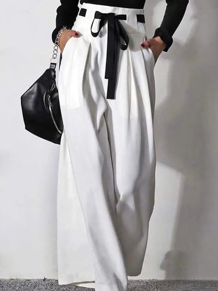 Fashion Y2K clothes Pants for Womens Pants autumn summer 2025 High Waisted Drawstring Pleated Women White Wide Leg Trousers