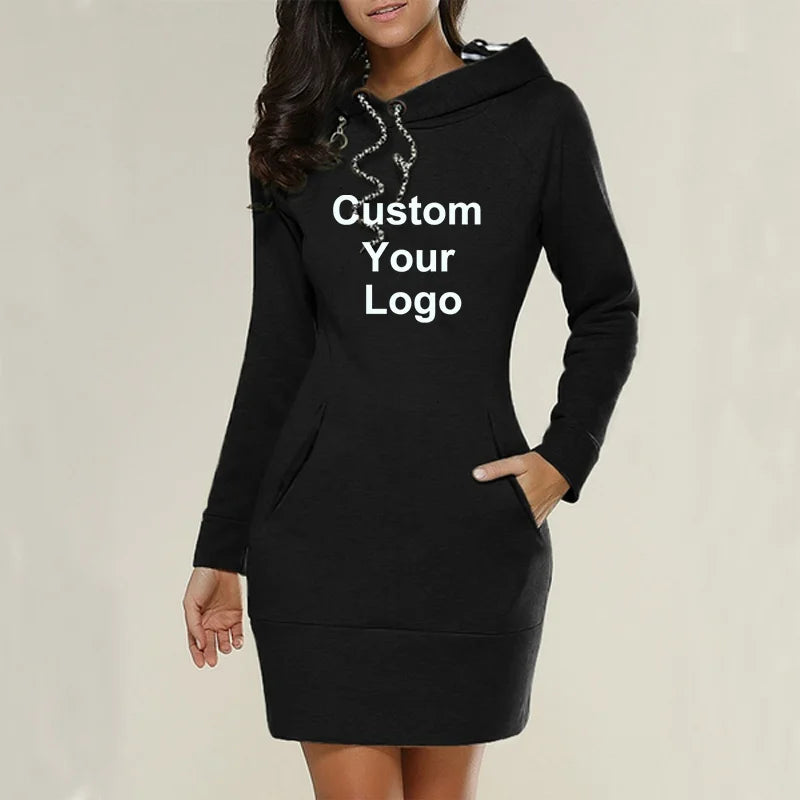 Fashion Women Custom Your Logo Autumn Winter Long Sleeve Casual Hoodies Dress Sweater Dress