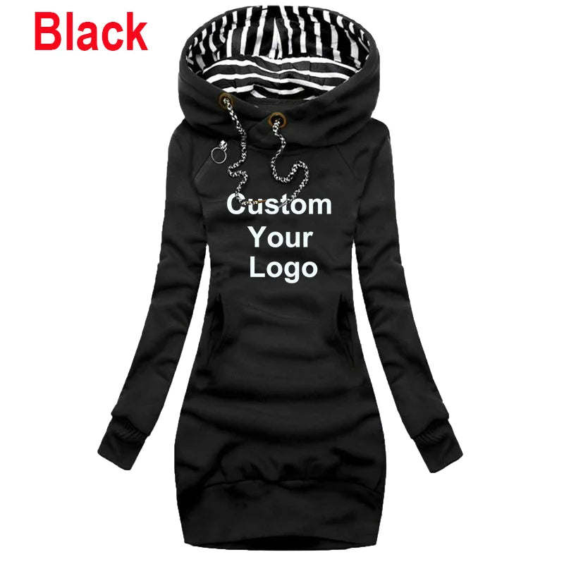 Fashion Women Custom Your Logo Autumn Winter Long Sleeve Casual Hoodies Dress Sweater Dress