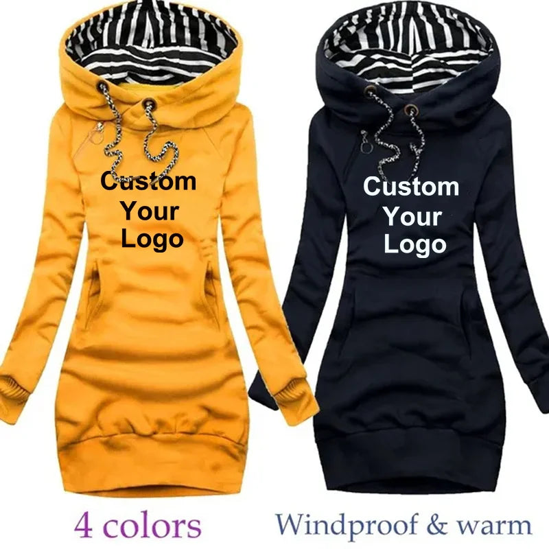 Fashion Women Custom Your Logo Autumn Winter Long Sleeve Casual Hoodies Dress Sweater Dress