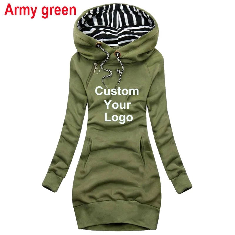 Fashion Women Custom Your Logo Autumn Winter Long Sleeve Casual Hoodies Dress Sweater Dress