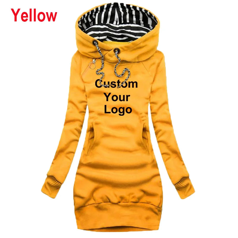 Fashion Women Custom Your Logo Autumn Winter Long Sleeve Casual Hoodies Dress Sweater Dress