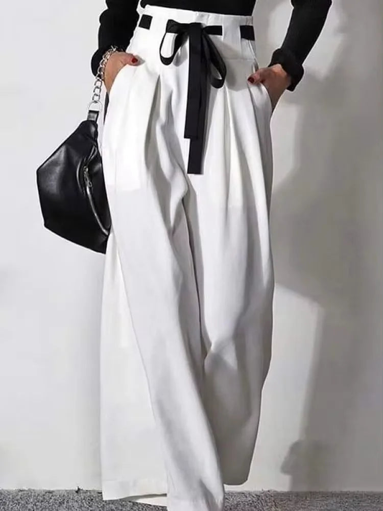 Fashion Y2K clothes Pants for Womens Pants autumn summer 2025 High Waisted Drawstring Pleated Women White Wide Leg Trousers