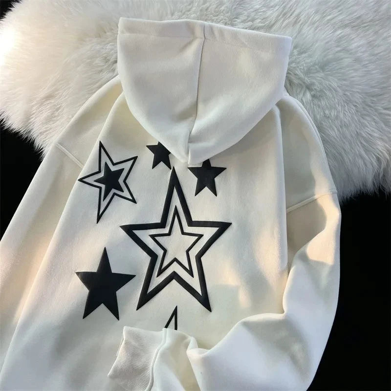 Harajuku Streetwear Sweatshirt Unisex Oversized Y2K Stars Printed Loose Long Sleeve Hoodies For Women Autumn Winter Cute Tops