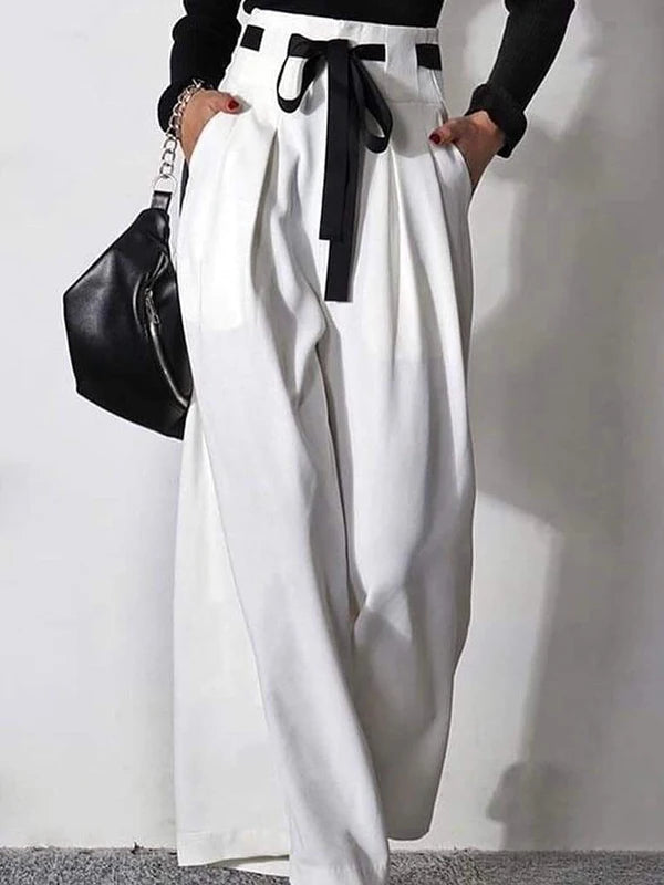 Fashion Y2K clothes Pants for Womens Pants autumn summer 2025 High Waisted Drawstring Pleated Women White Wide Leg Trousers