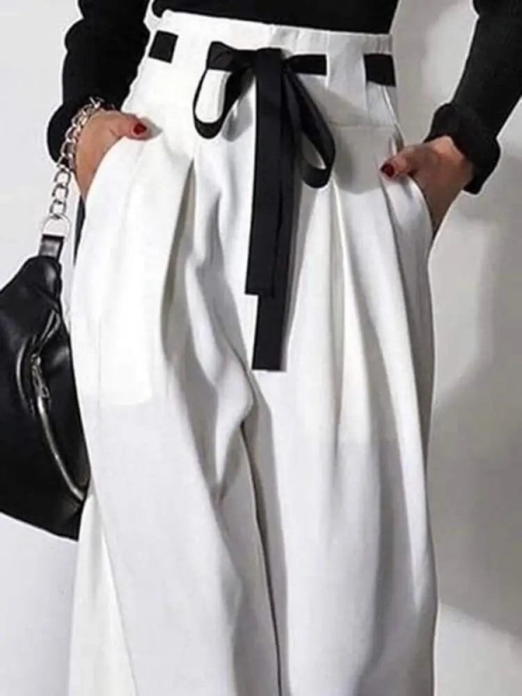 Fashion Y2K clothes Pants for Womens Pants autumn summer 2025 High Waisted Drawstring Pleated Women White Wide Leg Trousers