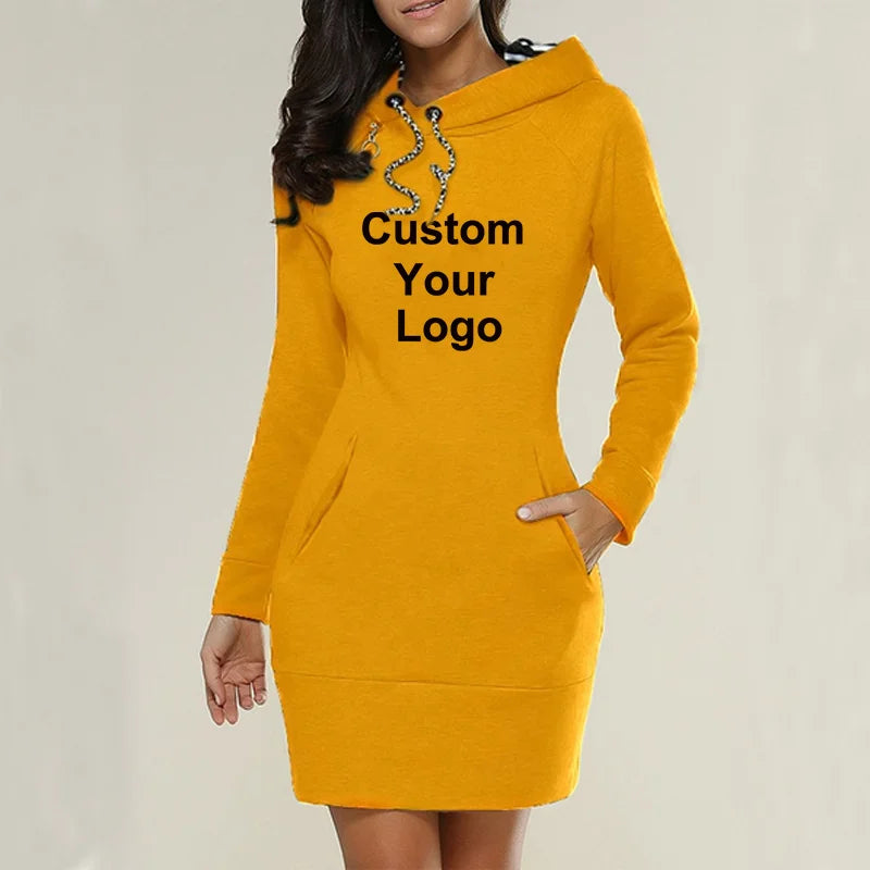 Fashion Women Custom Your Logo Autumn Winter Long Sleeve Casual Hoodies Dress Sweater Dress