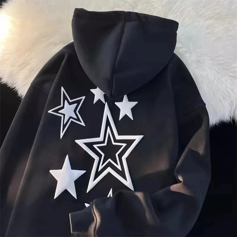 Harajuku Streetwear Sweatshirt Unisex Oversized Y2K Stars Printed Loose Long Sleeve Hoodies For Women Autumn Winter Cute Tops